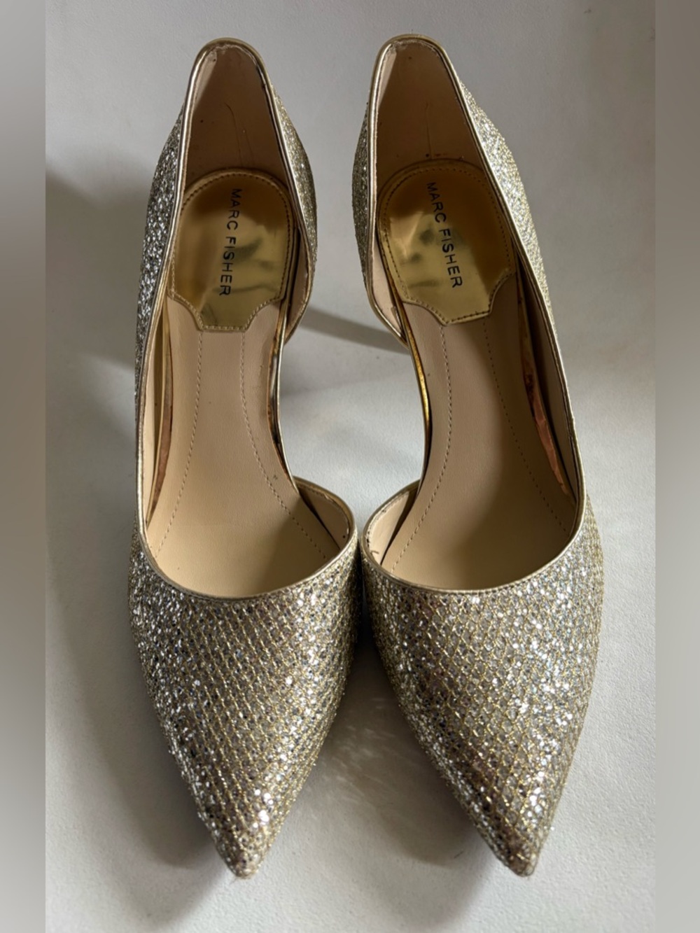 Marc Fisher Glitter Pointed Toe Pumps in Metallic Gold
